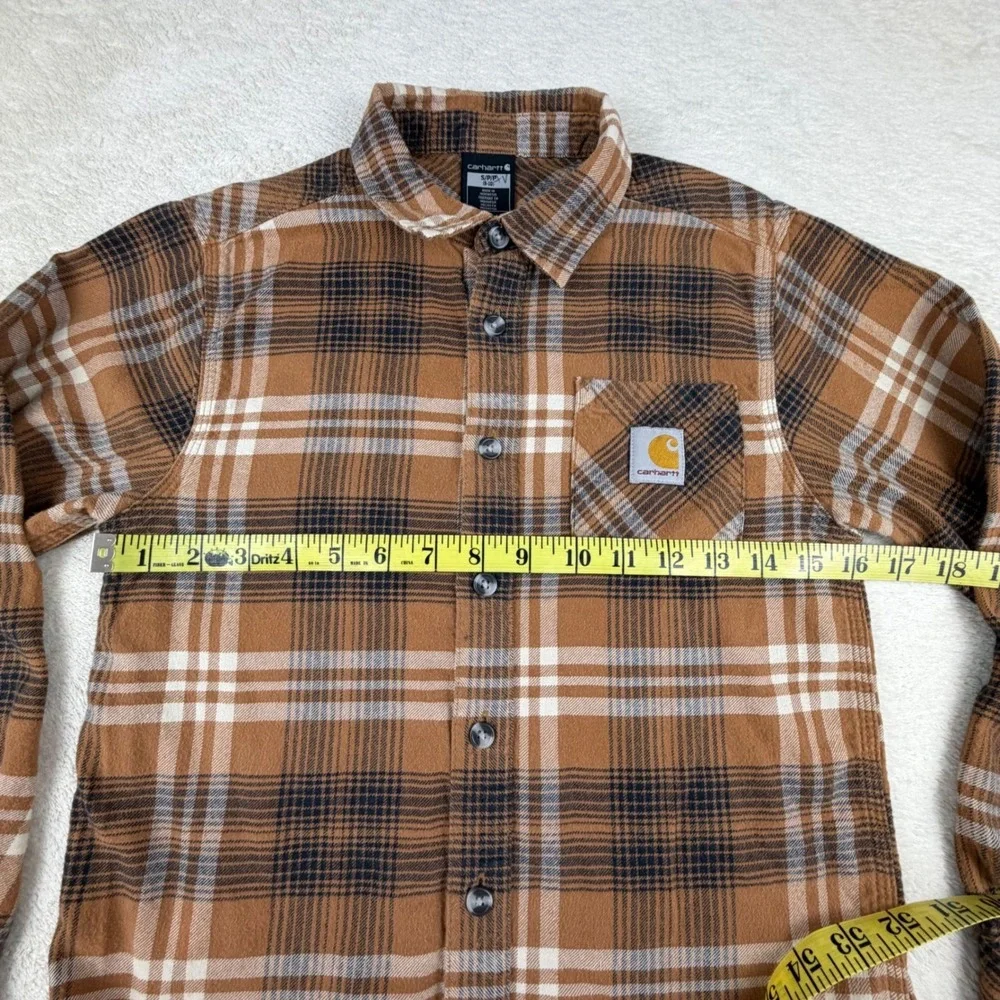 Carhartt Kids Brown Plaid Flannel Long Sleeve‎ Button Up Shirt Size S  (8-10)